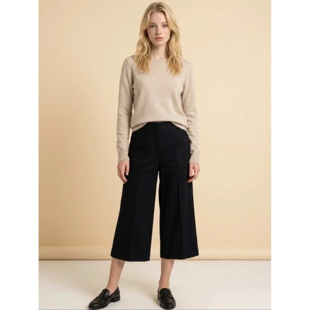 Spanx The Perfect Pant Cropped Wide Leg Black Ponte Trousers Large 20947Q